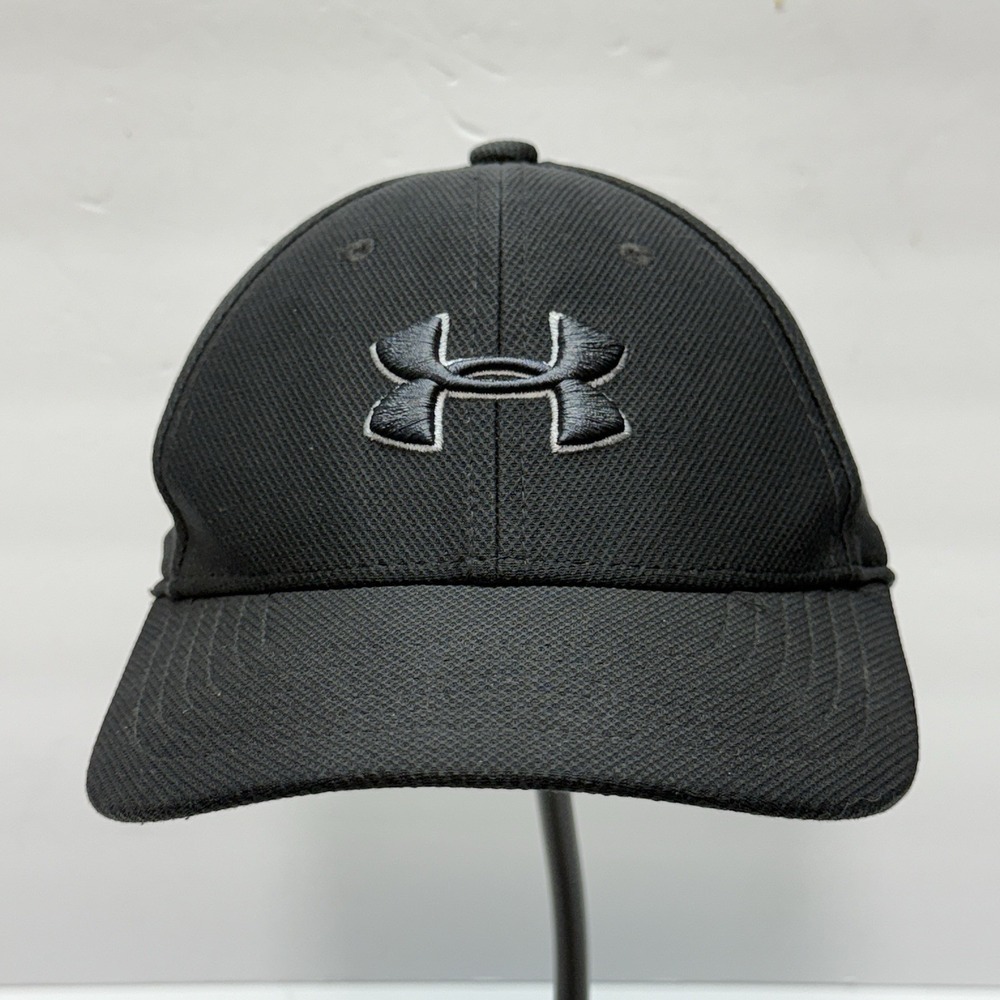 Under Armour Baseball Hat Men Youth S/M Logo Performance Polyester Black Solid - Picture 1 of 11